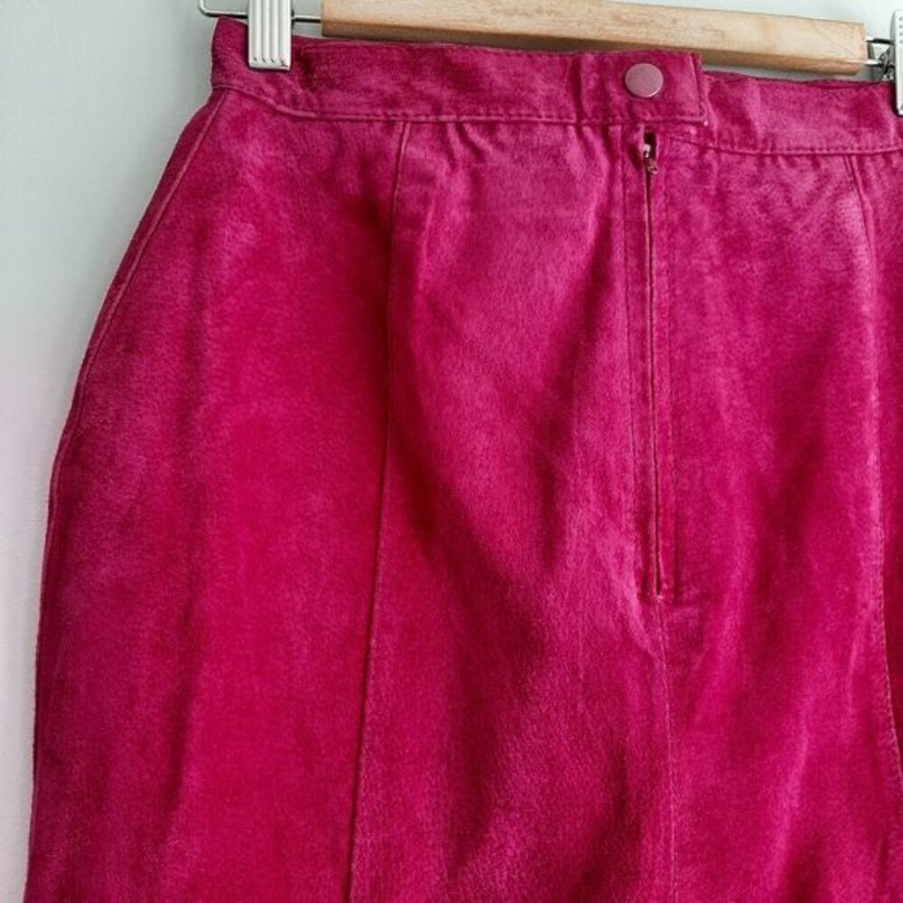 Vintage J WALDEN 100% Genuine Suede Leather Pencil Mini Skirt Pink Sz S - Picture 12 of 16